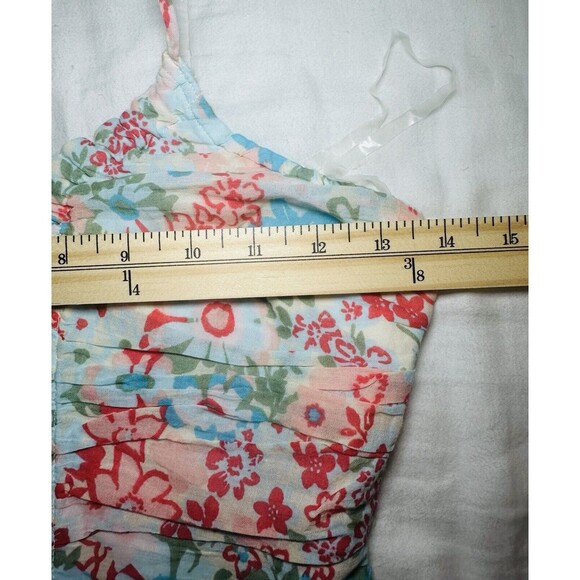 AMERICAN EAGLE Cropped Floral Cinch‎ Front Smocked Back Ruffle Halter XS NWT - Picture 8 of 10